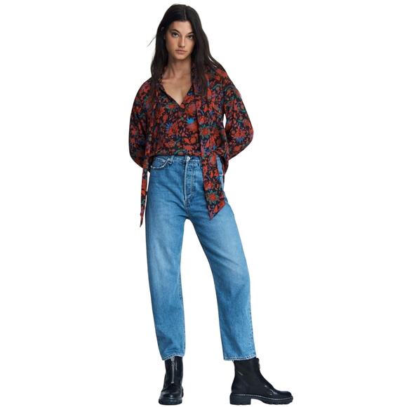 rag & bone Tops - Rag & Bone Emily Floral Long Sleeve Tie‑Neck Silk Top, Size M